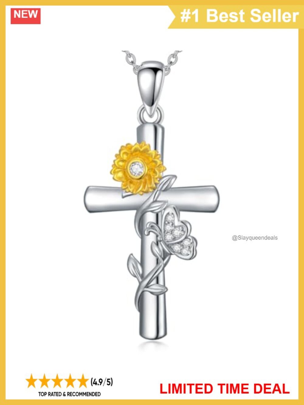 Natural Diamond Butterfly Cross Pendant Necklace 14K White Gold Plated Sterling